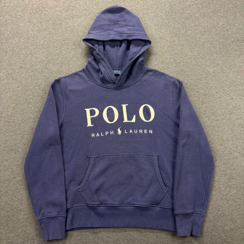 Polo Ralph Lauren Hoodie Mens L Logo Pullover Navy Blue Spellout preppy outdoors